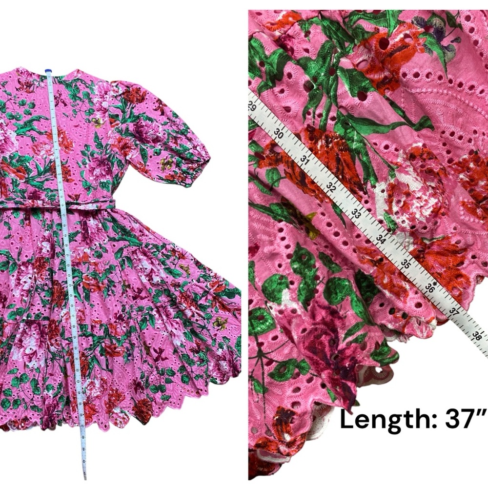 Gibson Latimer Pink Floral Eyelet Dress Small Cotton Puff Sleeve Tiered Midi - Picture 11 of 13